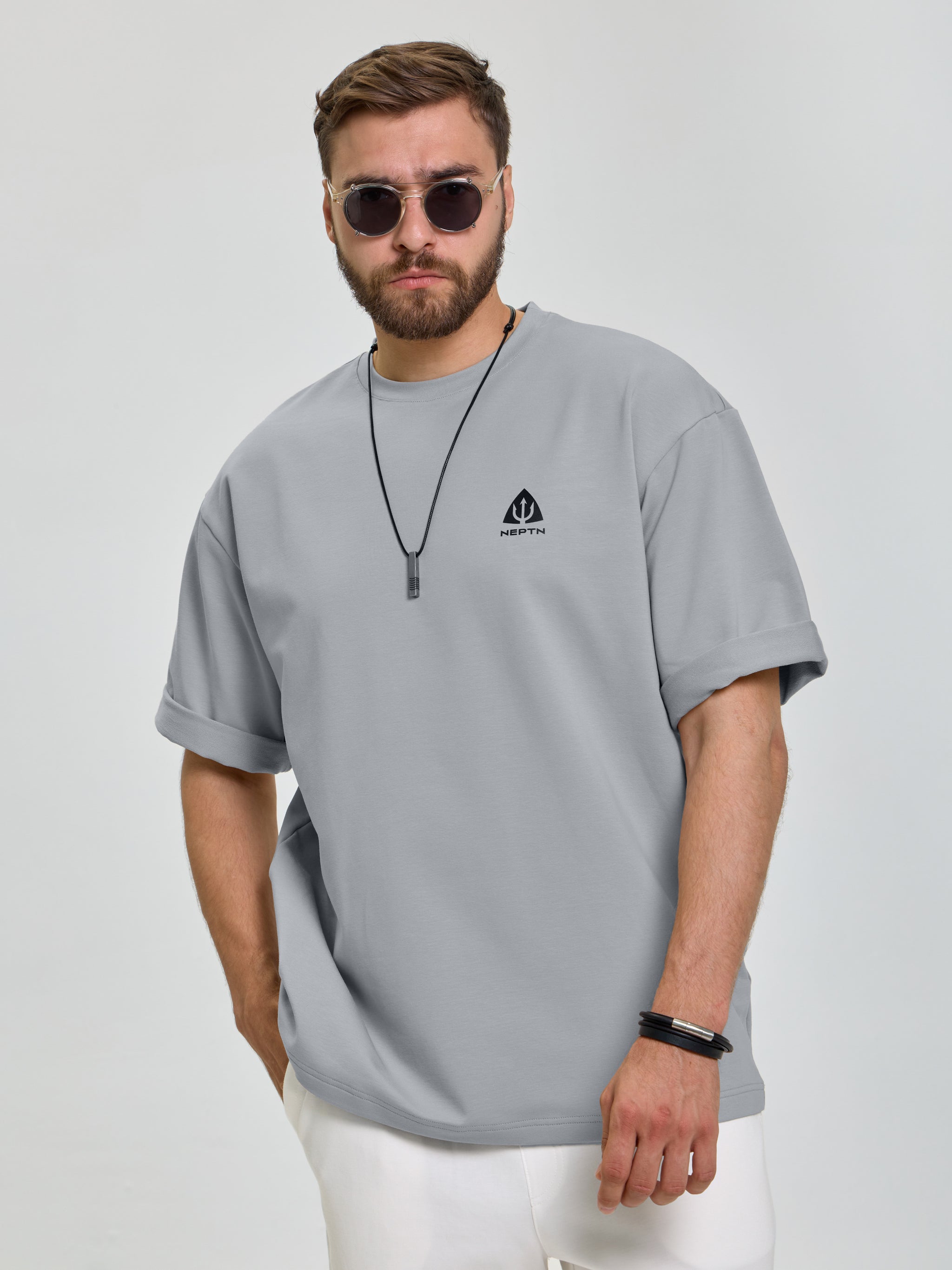 Футболка премиум серо-голубая