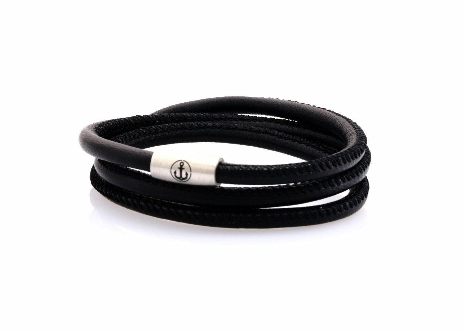 neptn women bracelet JUNO Anchor Steel Triple 4 black nappa leather